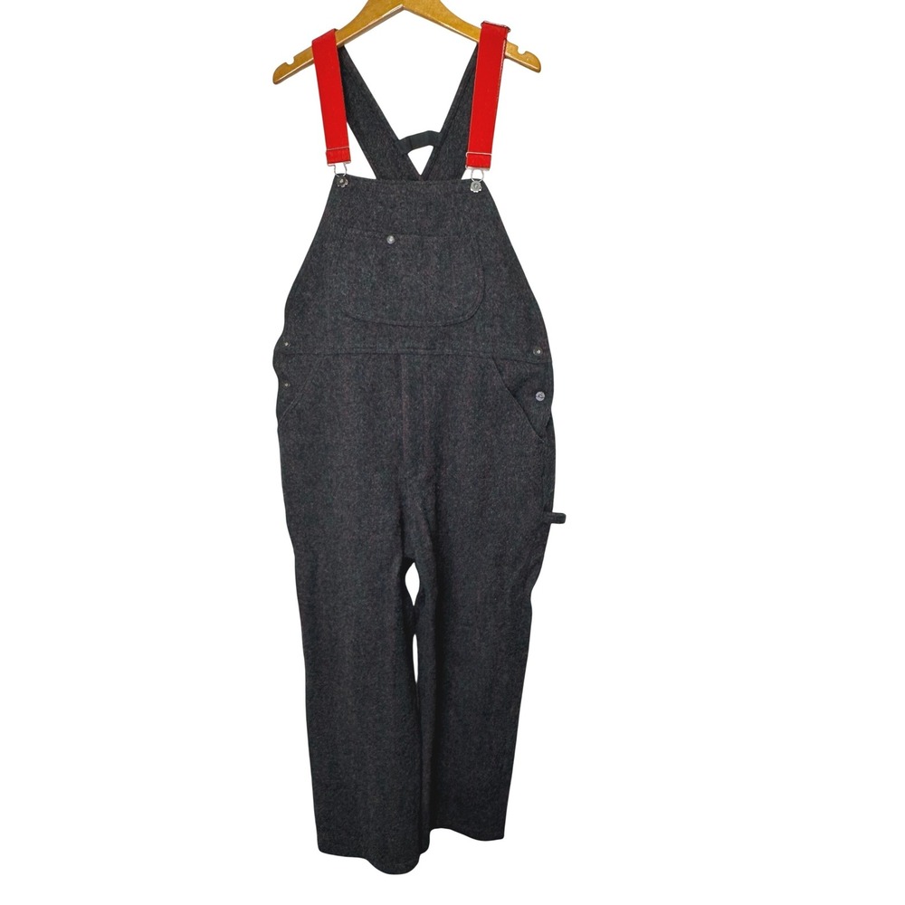 Vintage Woolrich Wool Gray/Red Bib Overalls Mens Large